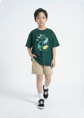 Áo Thun Form Rộng Bé Trai 230gsm Xanh Lá Khủng Long
