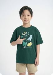 Áo Thun Form Rộng Bé Trai 230gsm Xanh Lá Khủng Long