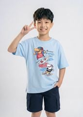 Áo Thun Form Rộng Bé Trai 230gsm Xanh Biển Khủng Long Trượt Ván