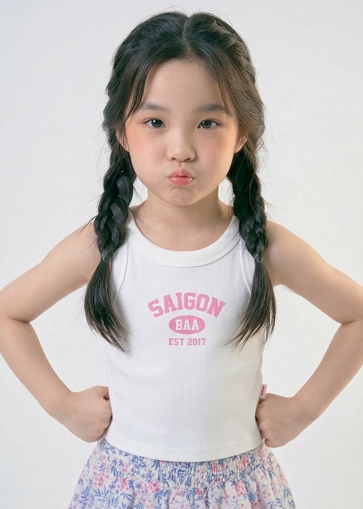 Áo Ba Lỗ Bé Gái Gân Trắng Saigon