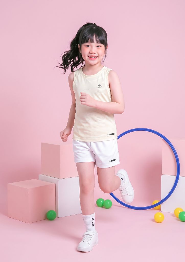 Set Thể Thao Cộc Tay Bé Gái Siêu Nhẹ Ultra Light (Vàng Nhạt + Trắng 02 Form Ngắn)
