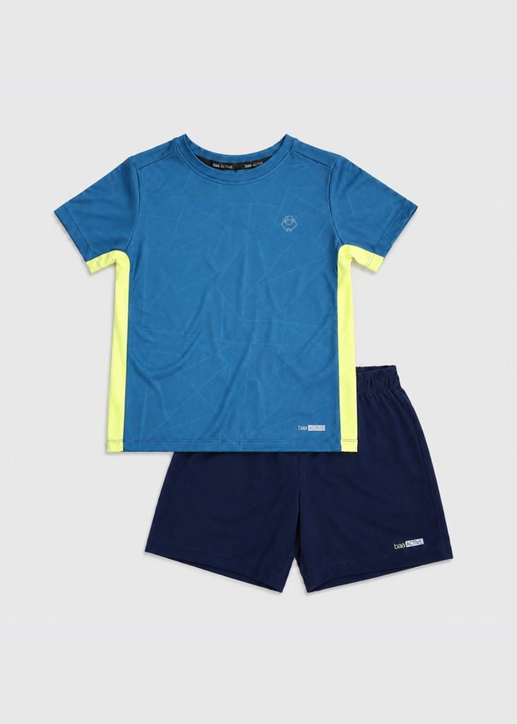 Set Thể Thao Cộc Tay Bé Trai Siêu Nhẹ Ultra Light (Xanh Phối Vàng + Quần Dù Navy)