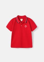 Áo Polo Ngắn Tay Bé Trai Đỏ Phối Cổ Dệt Thêu Logo