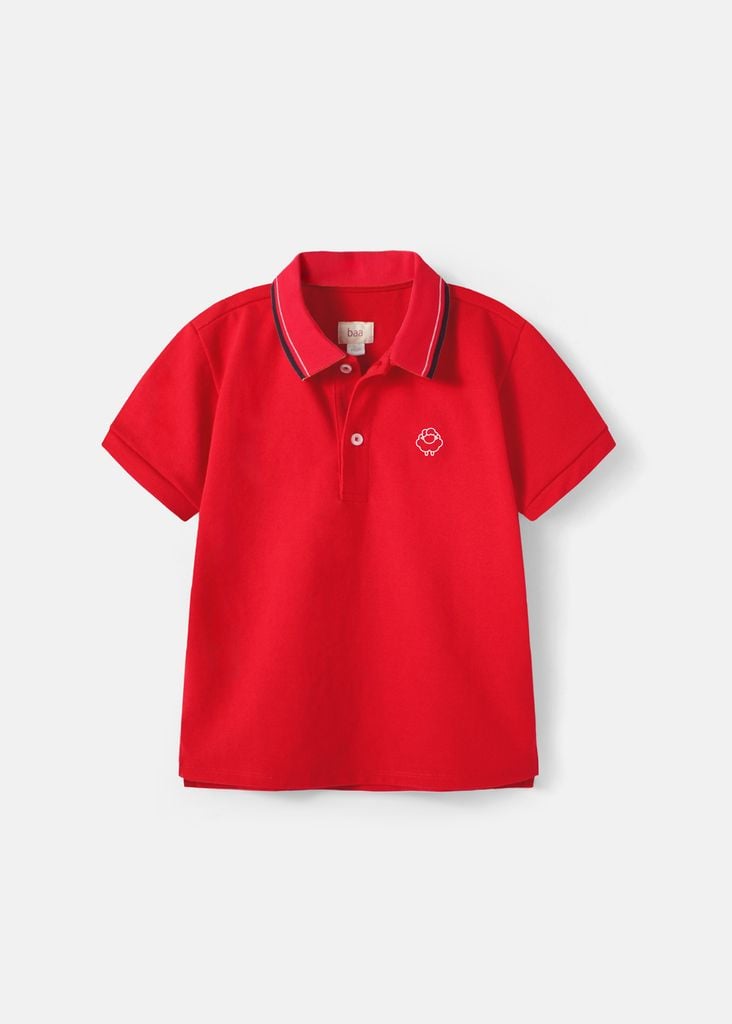 Áo Polo Ngắn Tay Bé Trai Đỏ Phối Cổ Dệt Thêu Logo