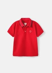 Áo Polo Ngắn Tay Bé Trai Đỏ Phối Cổ Dệt Thêu Logo