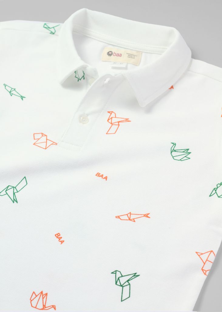 Áo Polo Ngắn Tay Bé Trai Trắng Hoạ Tiết Origami