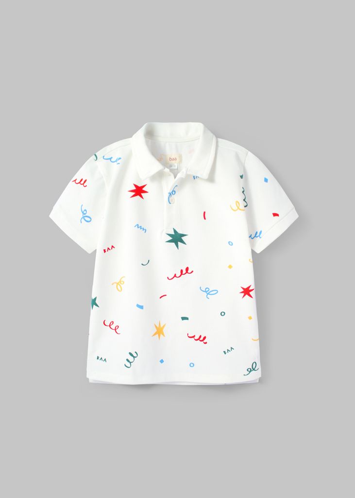 Áo Polo Ngắn Tay Bé Trai Trắng Hoạ Tiết Party 02