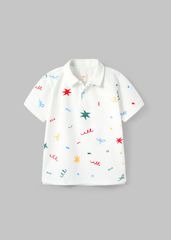 Áo Polo Ngắn Tay Bé Trai Trắng Hoạ Tiết Party 02