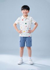 Áo Polo Ngắn Tay Bé Trai Trắng Hoạ Tiết Party 02