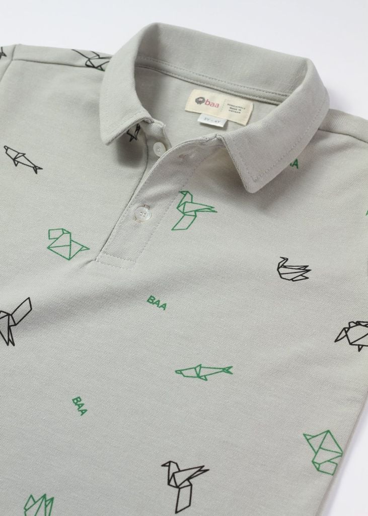 Áo Polo Ngắn Tay Bé Trai Xám Hoạ Tiết Origami