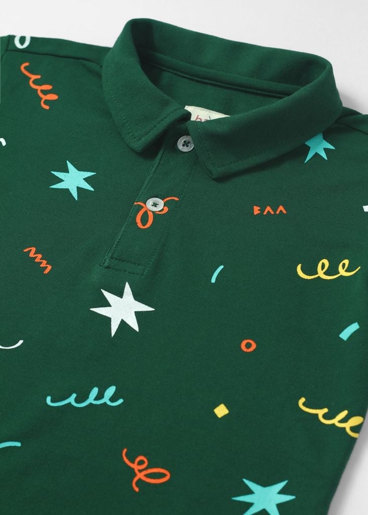 Áo Polo Ngắn Tay Bé Trai Xanh Hoạ Tiết Party 02