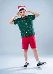 Áo Polo Ngắn Tay Bé Trai Xanh Hoạ Tiết Party 02