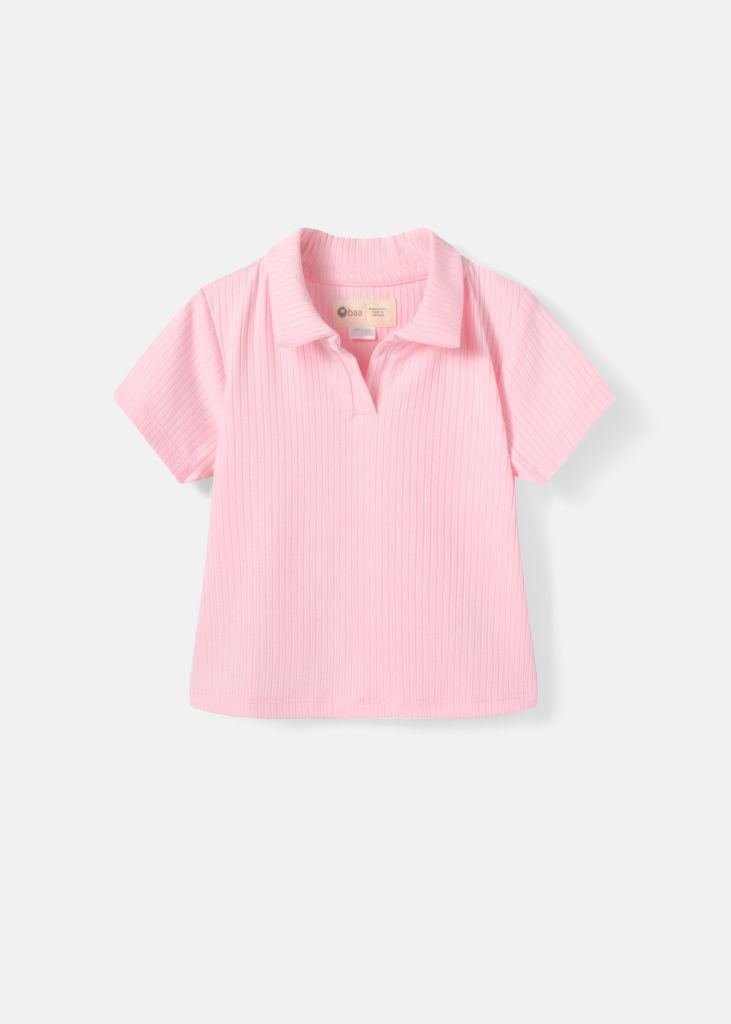 Áo Polo Thun Gân Bé Gái Hồng Nhạt