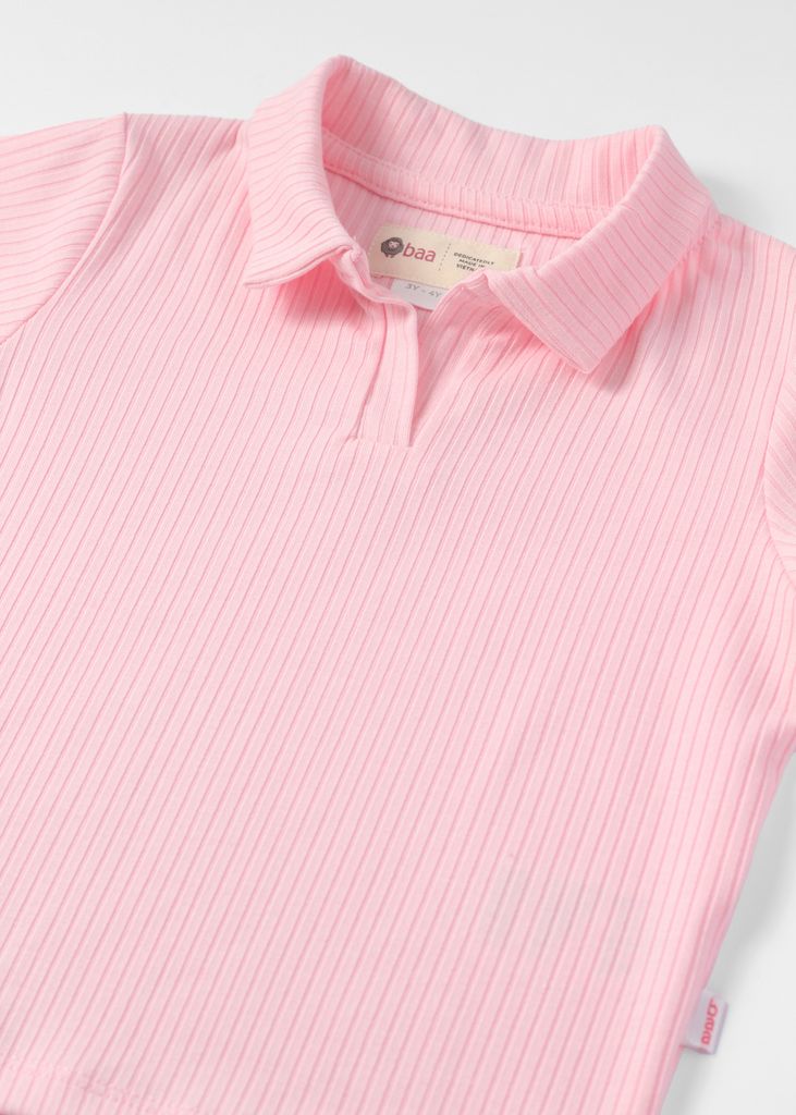 Áo Polo Thun Gân Bé Gái Hồng Nhạt