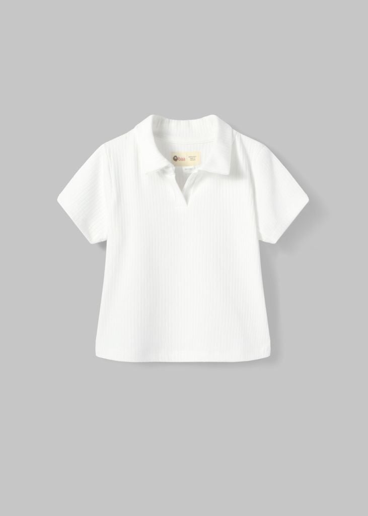 Áo Polo Thun Gân Bé Gái Trắng Kem