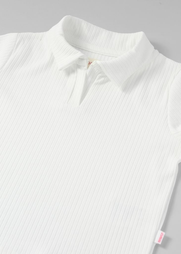 Áo Polo Thun Gân Bé Gái Trắng Kem
