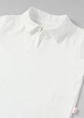 Áo Polo Thun Gân Bé Gái Trắng Kem