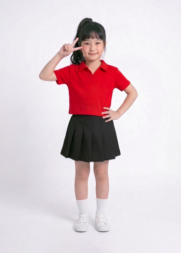 Áo Polo Thun Gân Ngắn Tay Bé Gái Đỏ