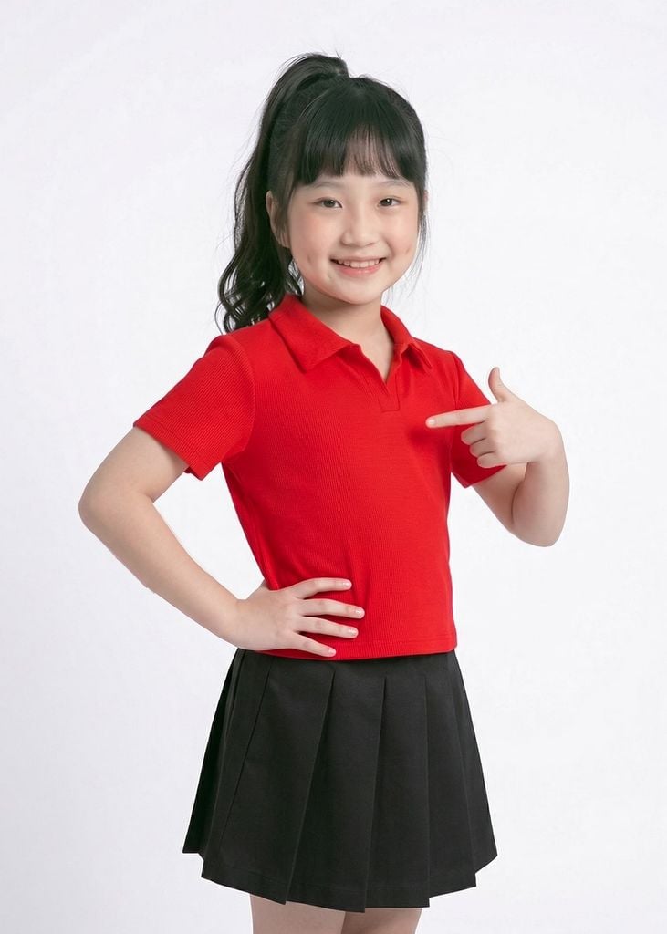 Áo Polo Thun Gân Ngắn Tay Bé Gái Đỏ