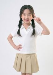 Áo Polo Thun Gân Ngắn Tay Bé Gái Trắng Kem