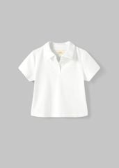 Áo Polo Thun Gân Ngắn Tay Bé Gái Trắng Kem