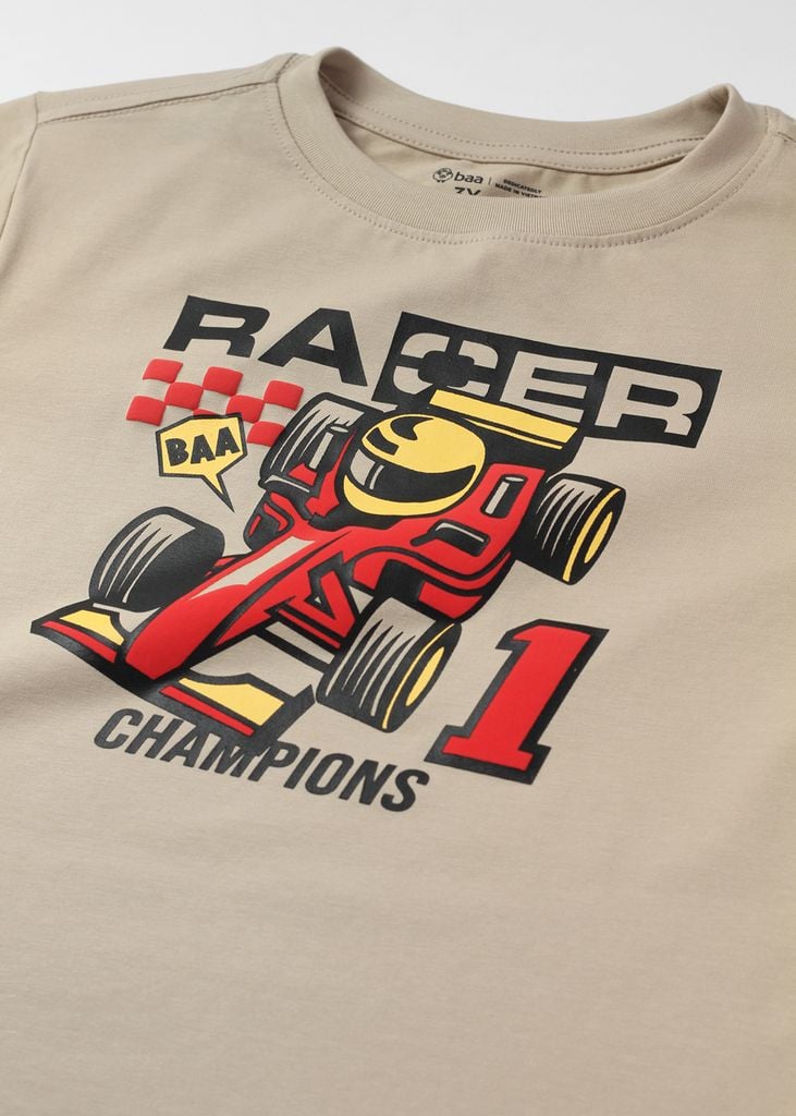 Áo Thun Form Rộng Bé Trai 210gsm Be Xe Đua