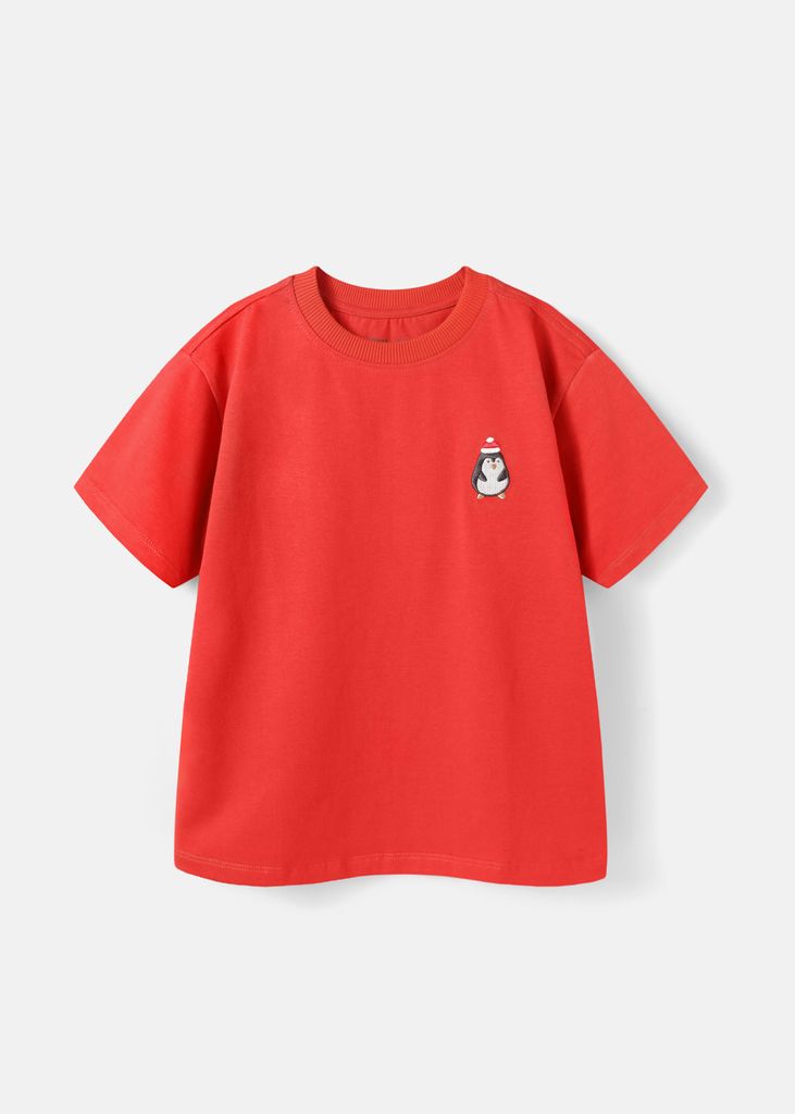 Áo Thun Form Rộng Bé Trai 210gsm Cam Thêu Cánh Cụt BC-AT30N-33