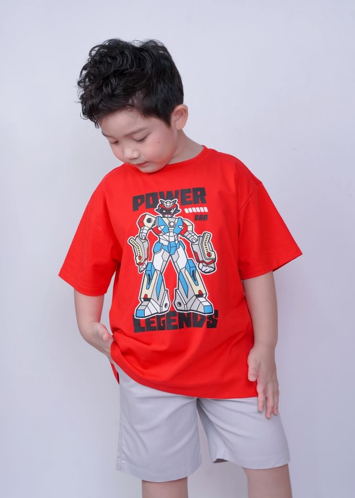 Áo Thun Form Rộng Bé Trai 210gsm Đỏ Robo