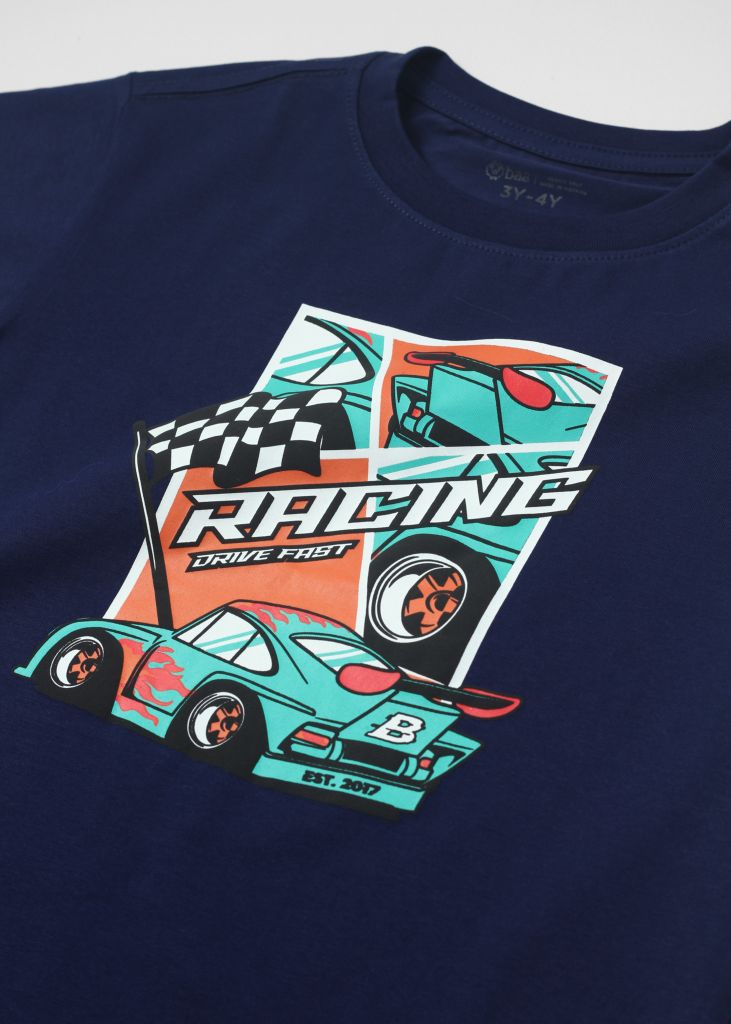 Áo Thun Form Rộng Bé Trai 210gsm Navy Racing