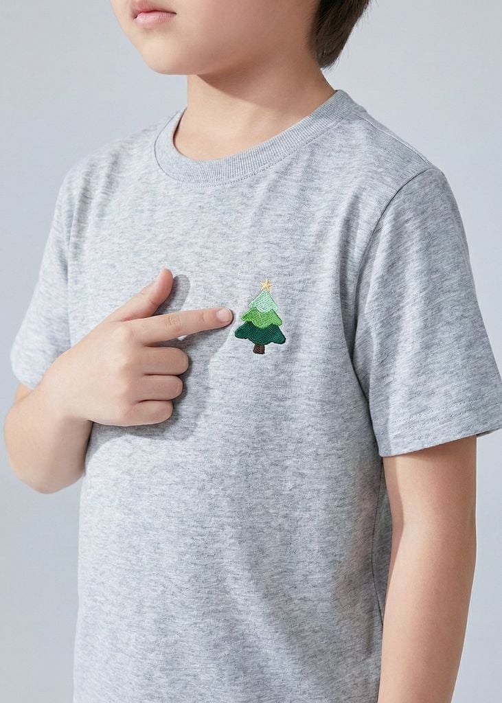 Áo Thun Form Rộng Bé Trai 210gsm Xám Thêu Cây Thông BC-AT30N-33