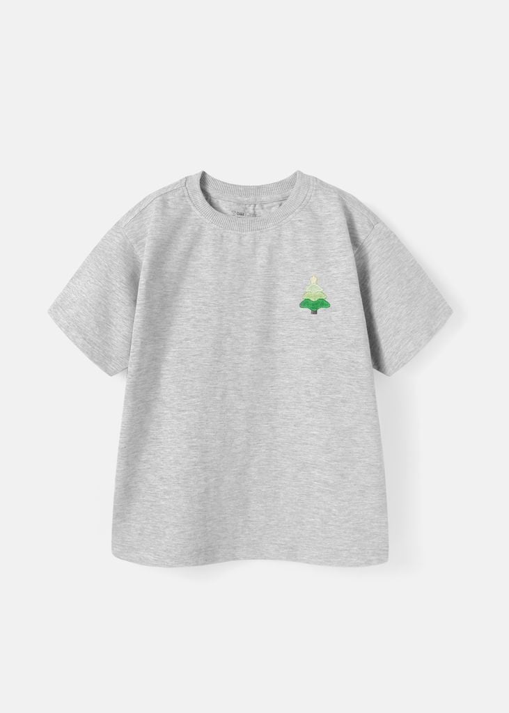 Áo Thun Form Rộng Bé Trai 210gsm Xám Thêu Cây Thông BC-AT30N-33