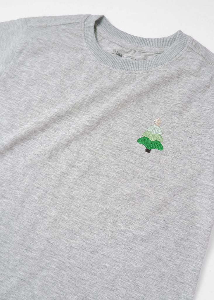 Áo Thun Form Rộng Bé Trai 210gsm Xám Thêu Cây Thông BC-AT30N-33