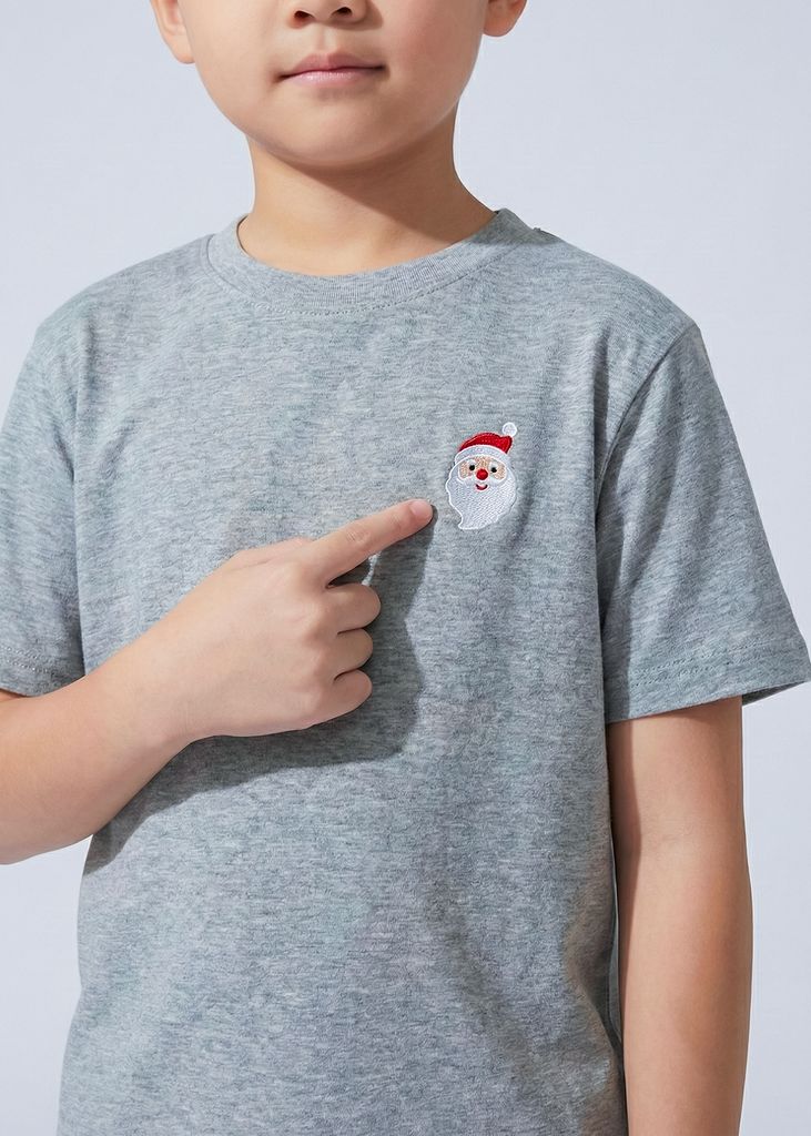 Áo Thun Form Rộng Bé Trai 210gsm Xám Thêu Ông Già Noel BC-AT30N-33