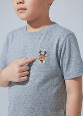 Áo Thun Form Rộng Bé Trai 210gsm Xám Thêu Tuần Lộc BC-AT30N-33