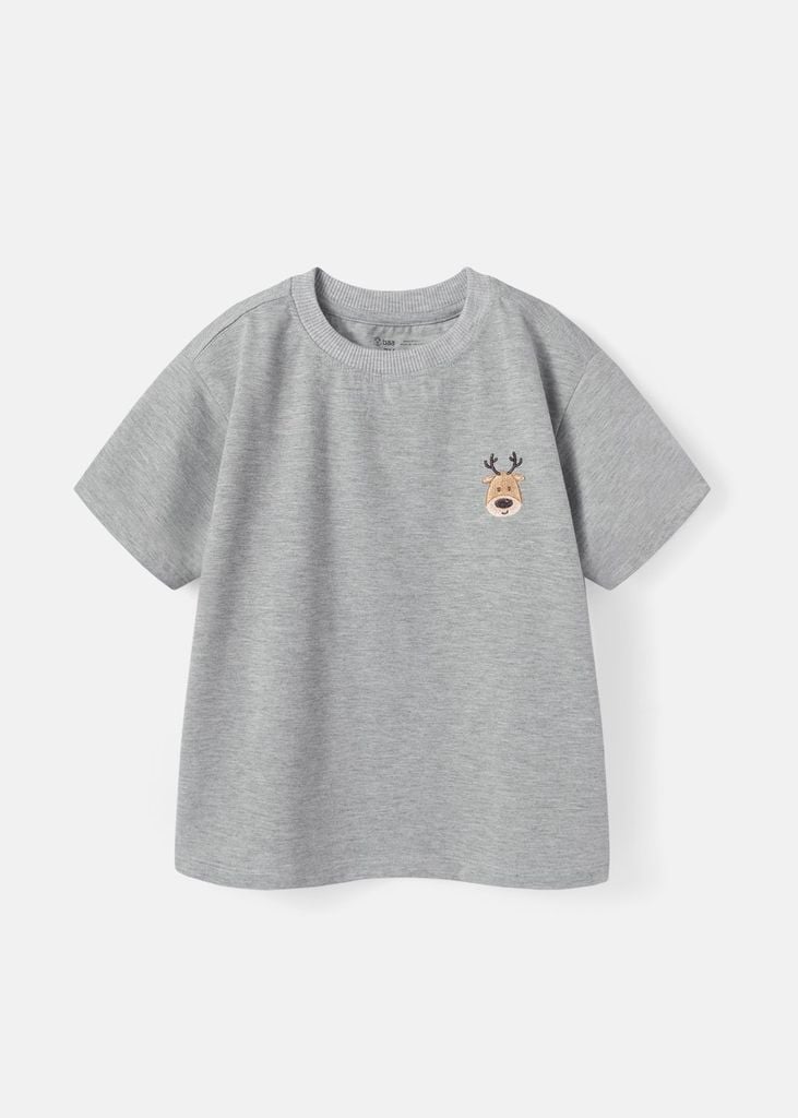 Áo Thun Form Rộng Bé Trai 210gsm Xám Thêu Tuần Lộc BC-AT30N-33