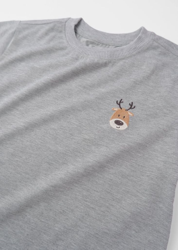 Áo Thun Form Rộng Bé Trai 210gsm Xám Thêu Tuần Lộc BC-AT30N-33