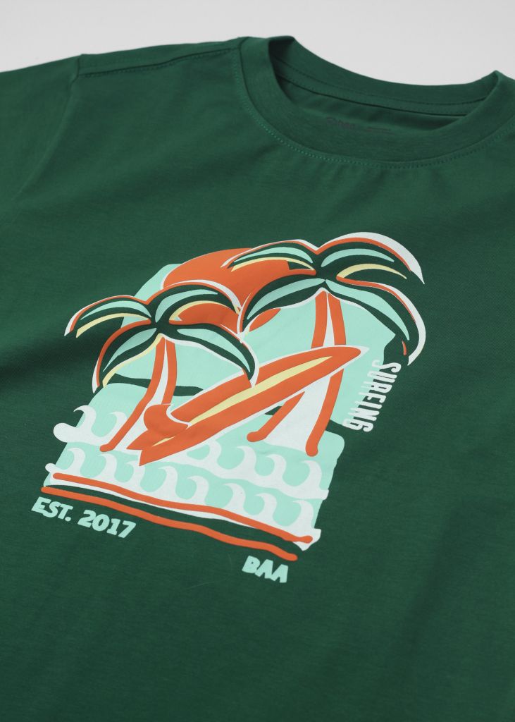 Áo Thun Form Rộng Bé Trai 210gsm Xanh Lá Nhiệt Đới