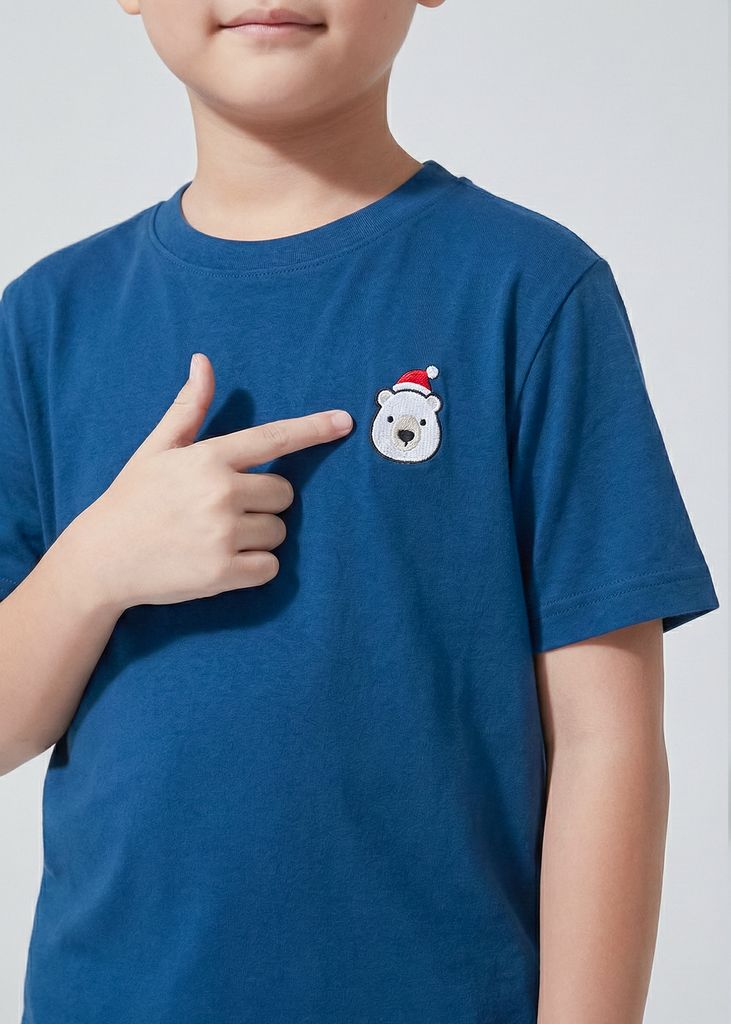 Áo Thun Form Rộng Bé Trai 210gsm Xanh Thêu Gấu Trắng BC-AT30N-33