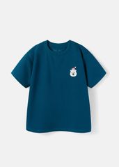 Áo Thun Form Rộng Bé Trai 210gsm Xanh Thêu Gấu Trắng BC-AT30N-33