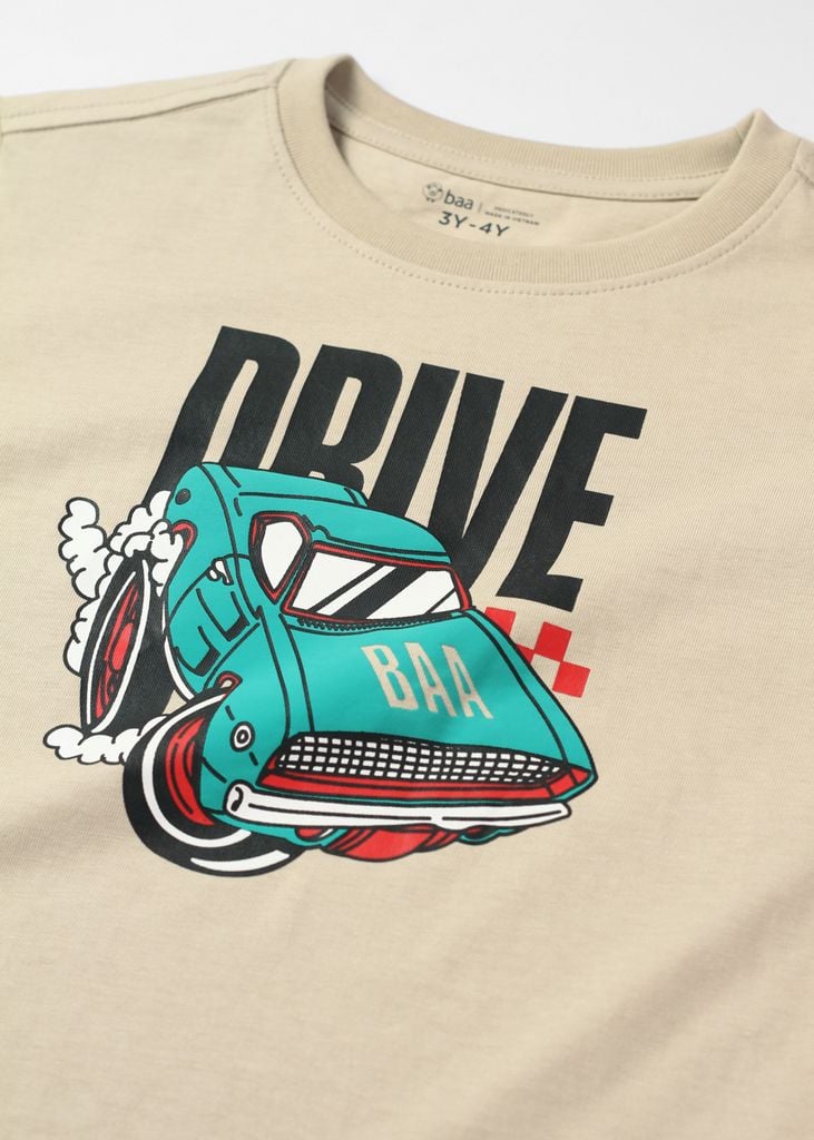 Áo Thun Form Rộng Bé Trai 230gsm Be Xe Đua