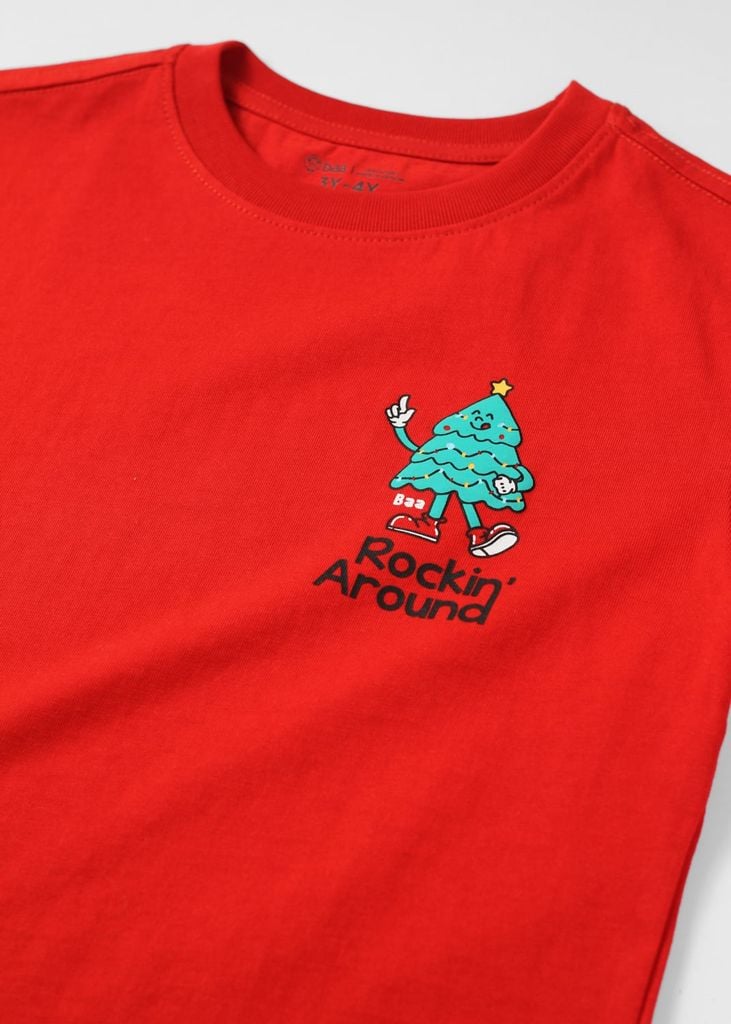 Áo Thun Form Rộng Bé Trai 230gsm Đỏ Cây Thông