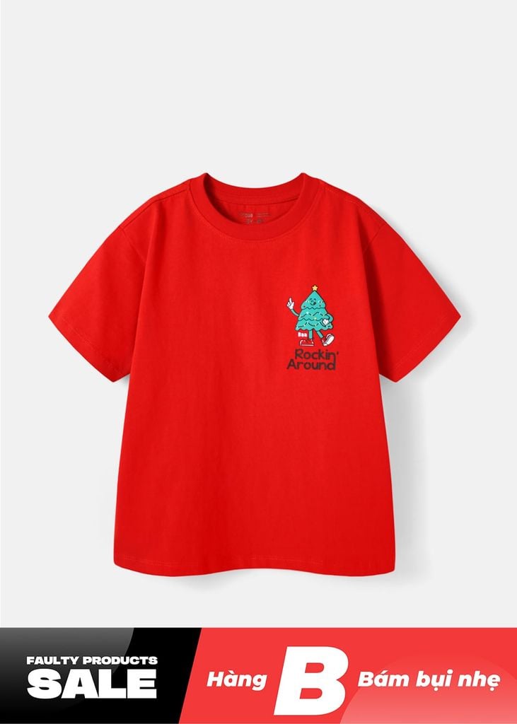 Áo Thun Form Rộng Bé Trai 230gsm Đỏ Cây Thông