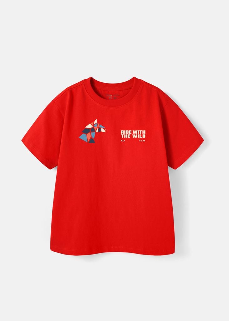 Áo Thun Form Rộng Bé Trai 230gsm Đỏ Ride With The Wild 02