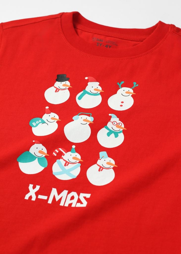 Áo Thun Form Rộng Bé Trai 230gsm Đỏ Snowman