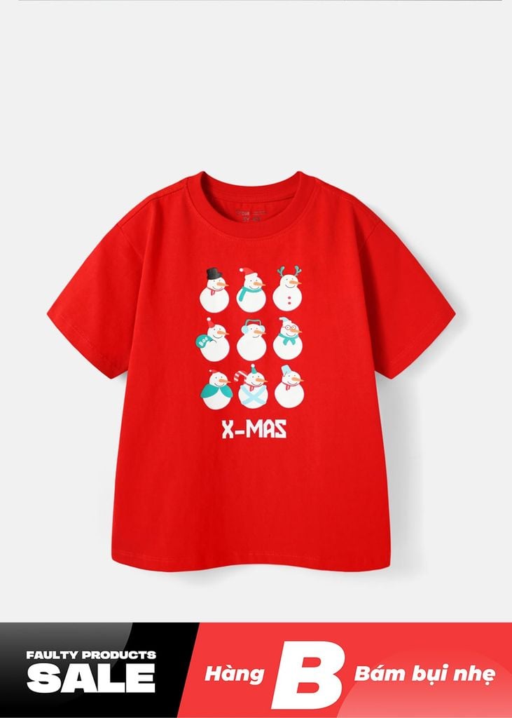 Áo Thun Form Rộng Bé Trai 230gsm Đỏ Snowman