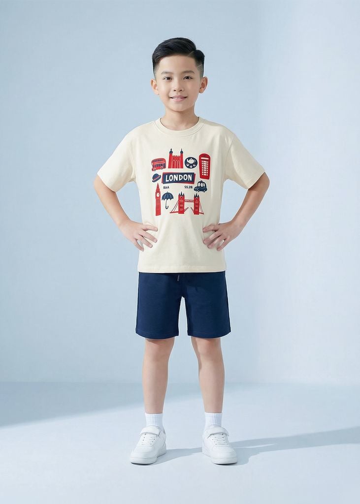 Áo Thun Form Rộng Bé Trai 230gsm Kem London