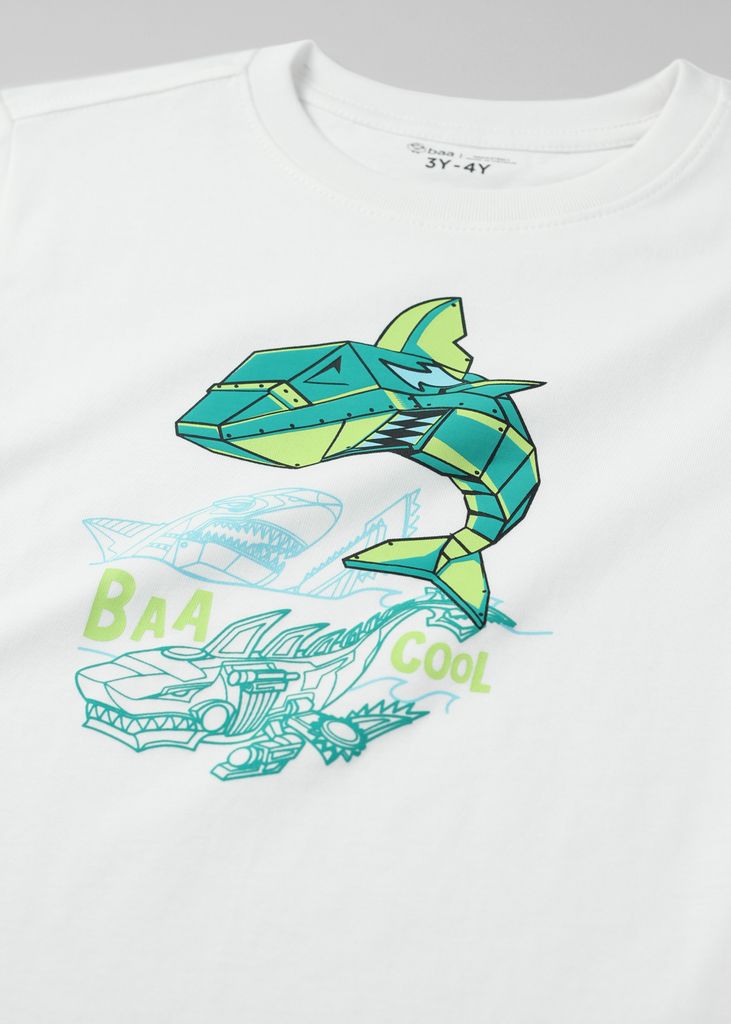 Áo Thun Form Rộng Bé Trai 230gsm Trắng Cá Mập