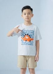 Áo Thun Form Rộng Bé Trai 230gsm Xám Melange Khủng Long