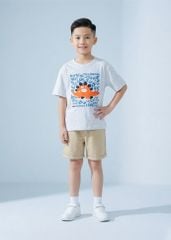 Áo Thun Form Rộng Bé Trai 230gsm Xám Melange Khủng Long