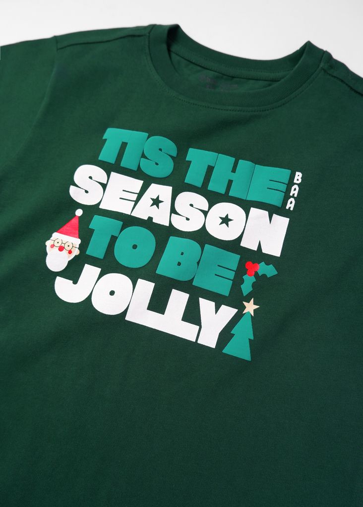 Áo Thun Form Rộng Bé Trai 230gsm Xanh Christmas